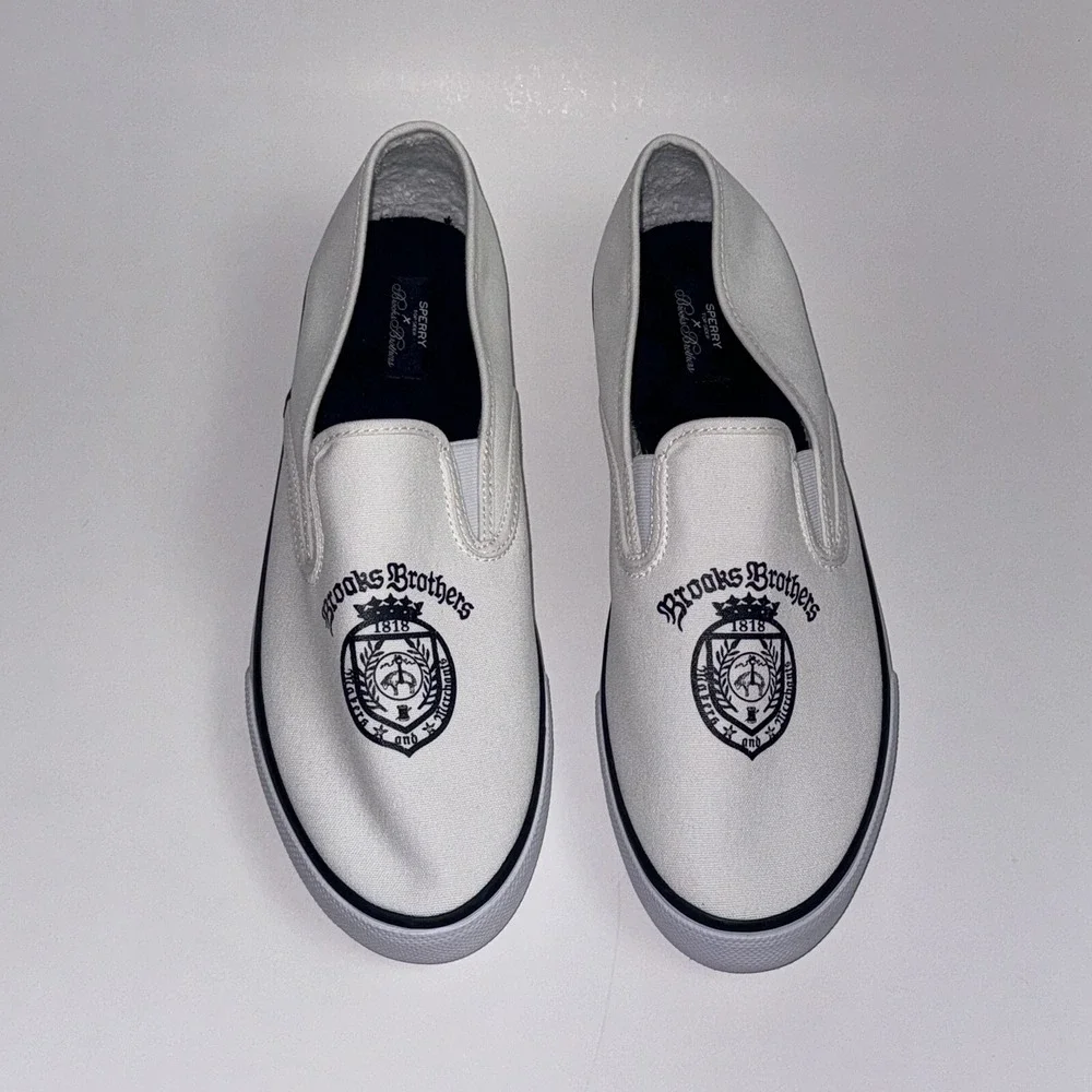 Sperry x Brooks Brothers Crest Slip On White Shoes Sneakers Men's US 10 UK 9